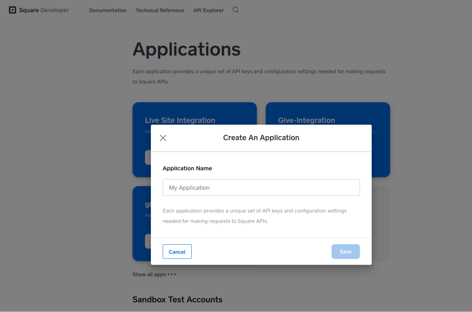 creating a new square application