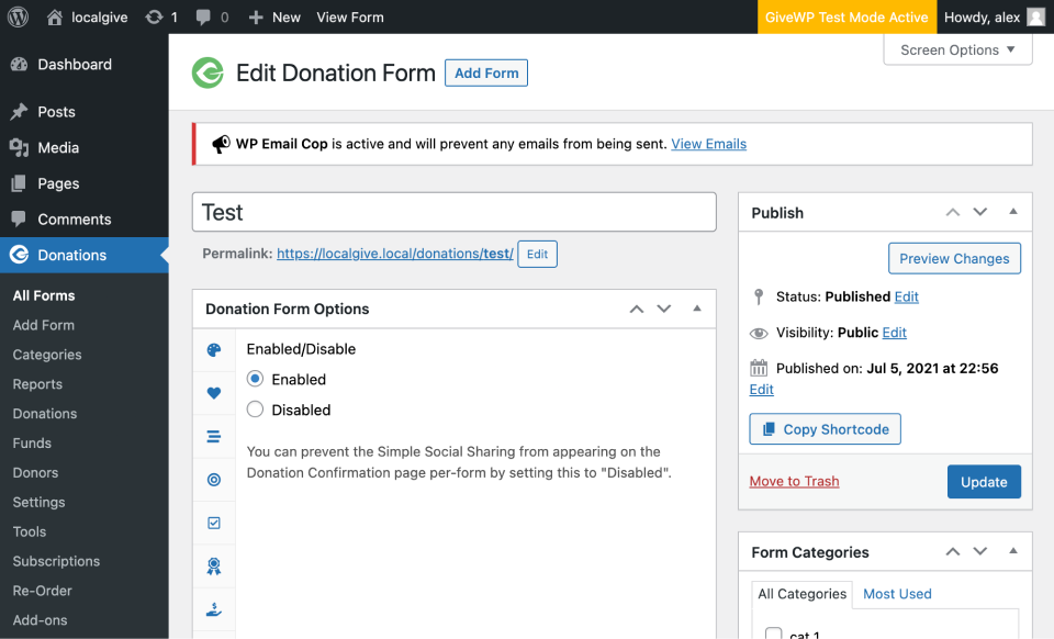 Simple Social Shout GiveWP Form Settings