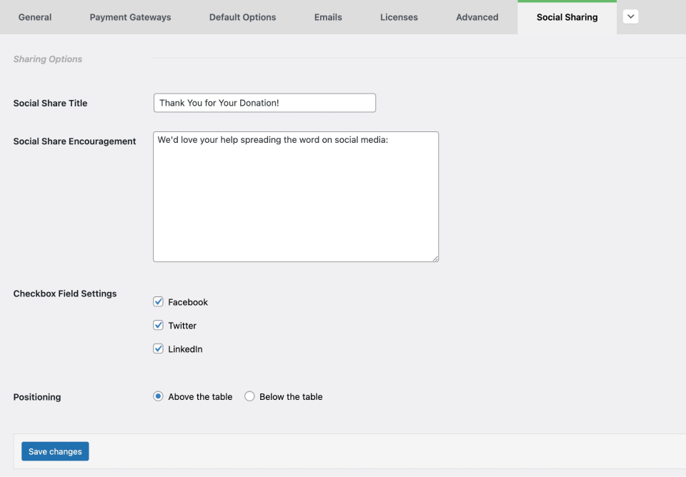 Simpe Social Shout GiveWP Settings
