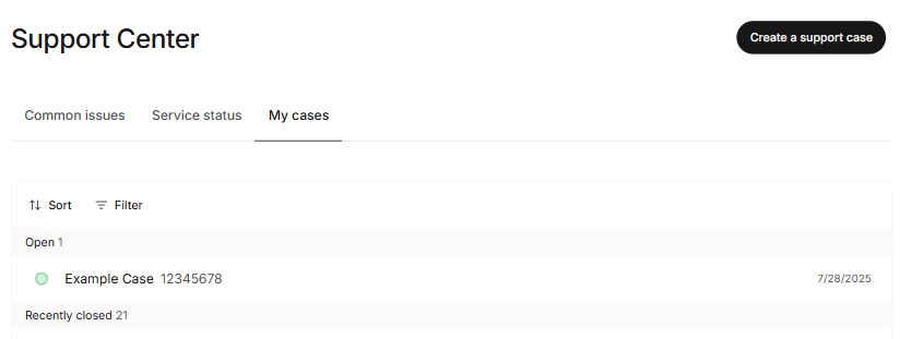 Support Center Cases view