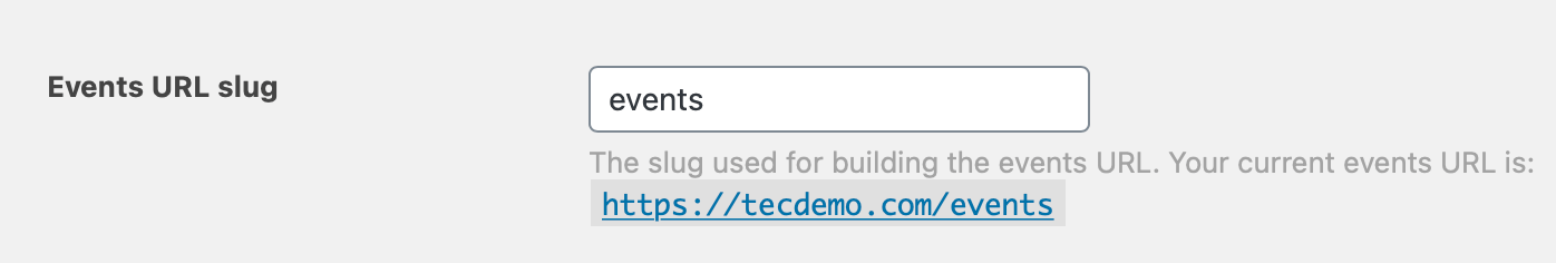 Events URL slug