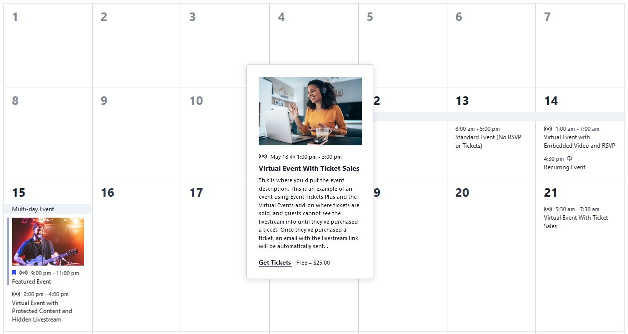 Month view with the default event tooltip