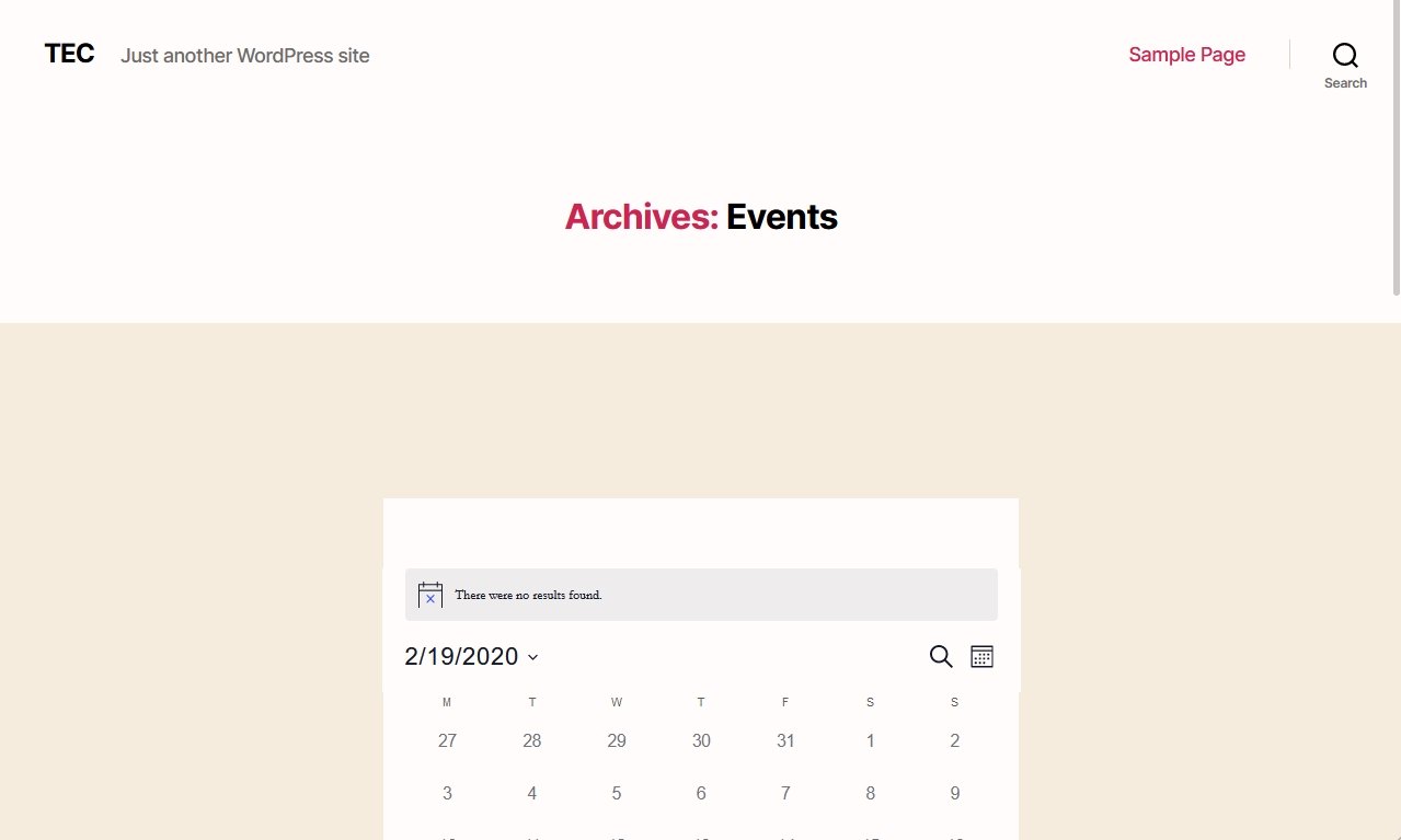 A calendar page title showing 'Archives: Events'