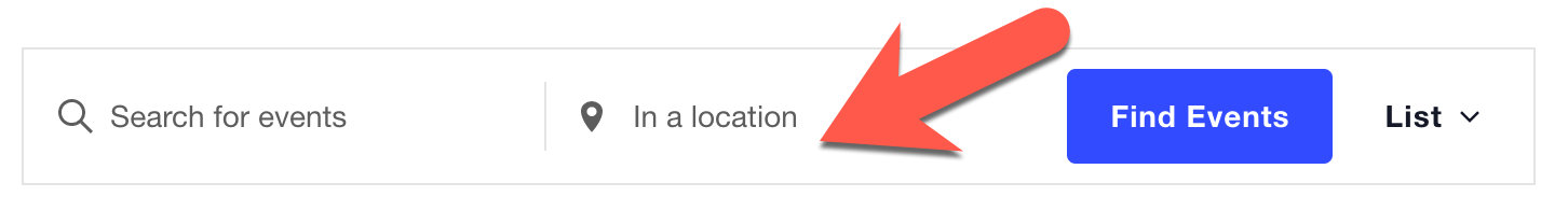 The Events Bar showing the location search field when a Google Maps API key is active