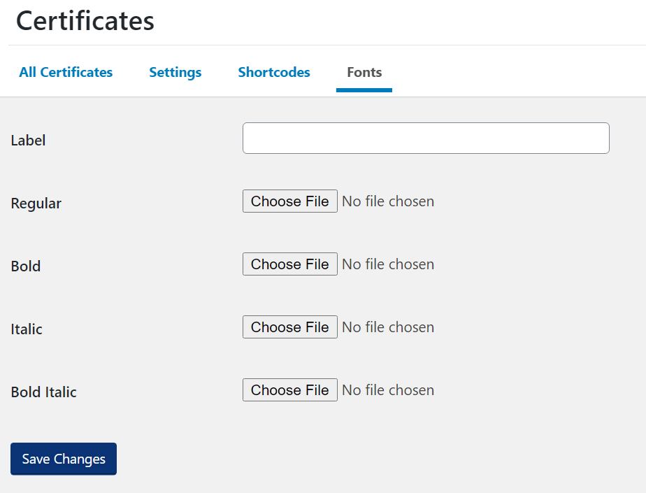 Upload fonts to customize your certificate