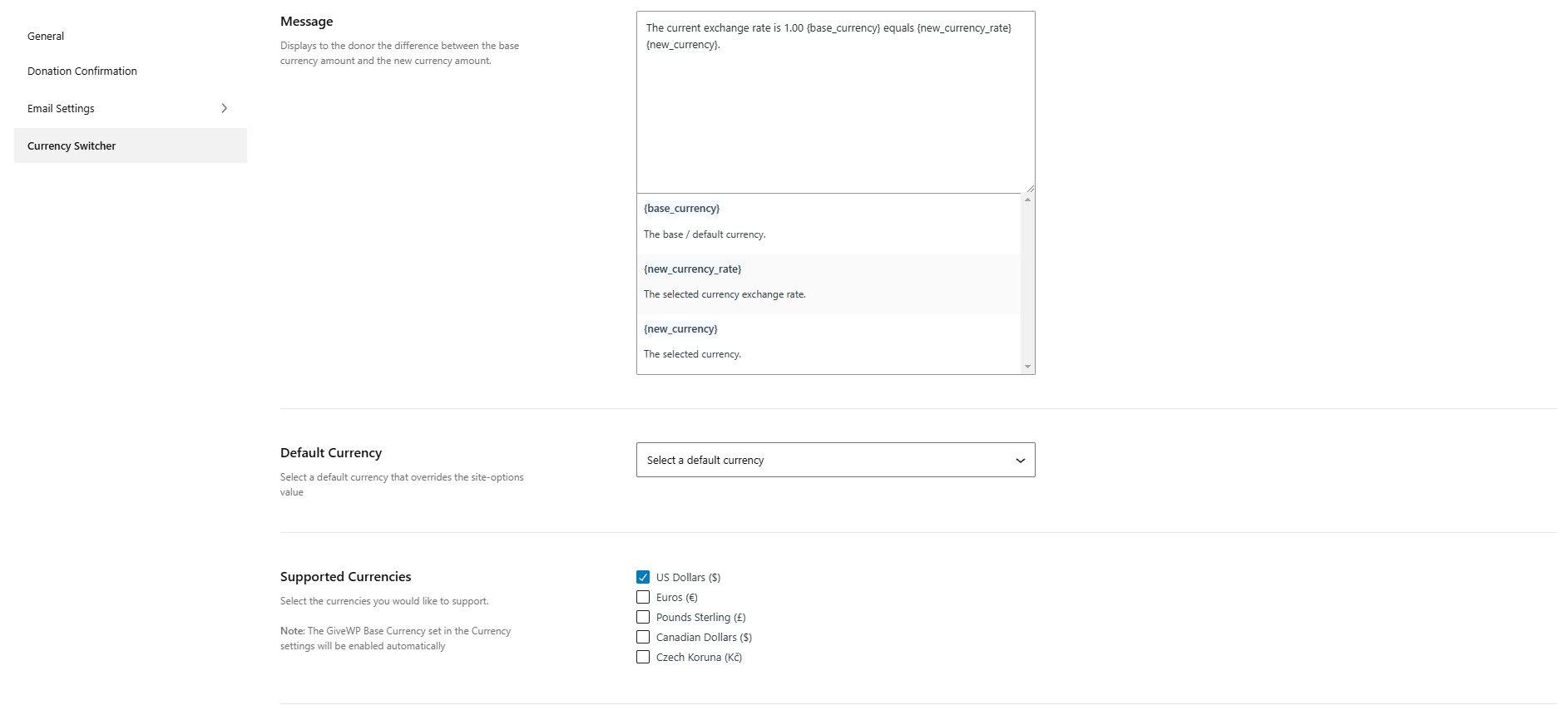 Currency Switcher options per-form