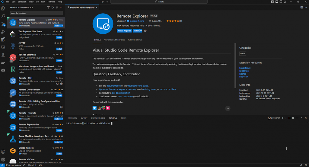 How to install VSCode on Linux, Mac, and Windows — how to get the Remote Explorer plugin. After the install of VSCode has completed, open it. Then, click on the Extensions button on the left-hand side or use the Ctrl+Shift+X keys on Windows or the Command+Shift+X keys on a Mac. Search for Remote Explorer and click the Install button.