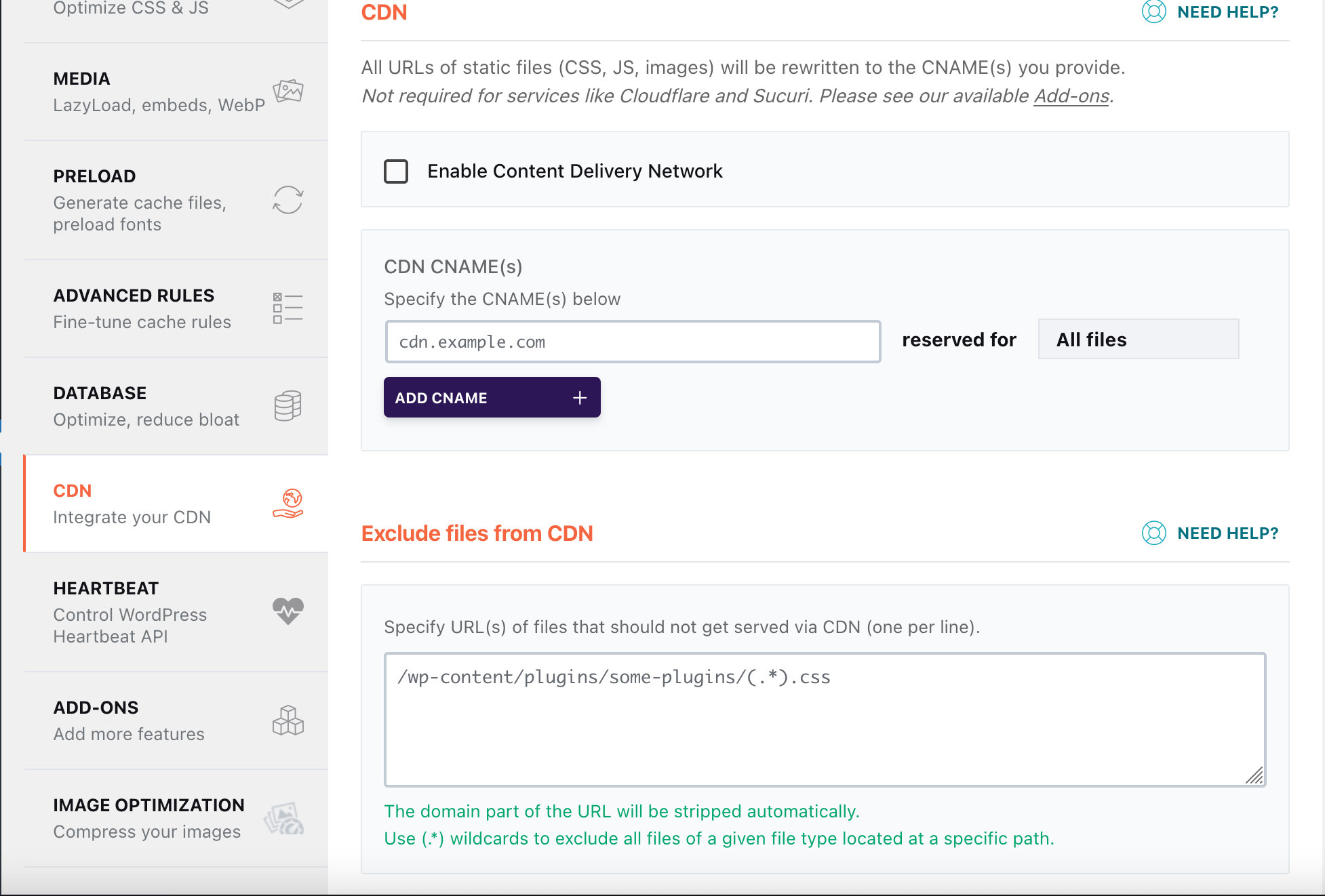 WP Rocket CDN settings - Exclude files from CDN
