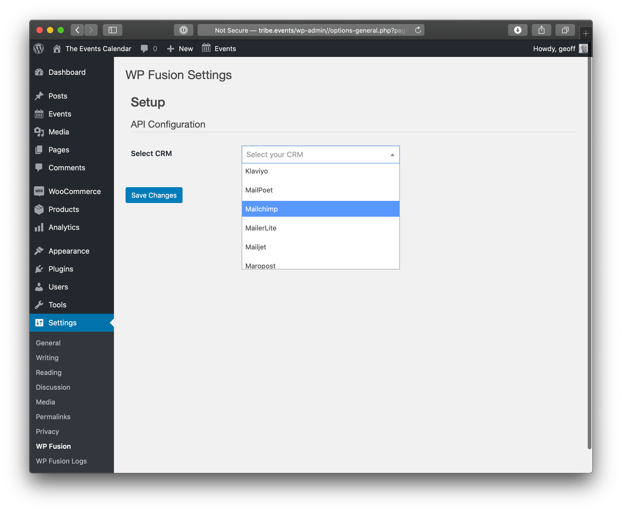 WP Fusion settings in WordPress