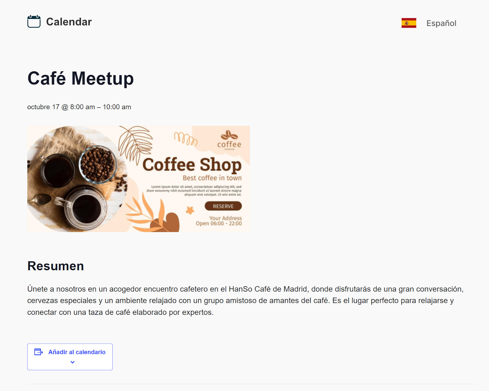 An event page in Spanish