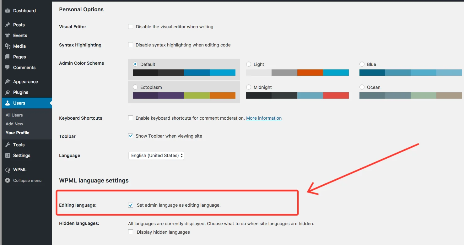 User-related WPML settings