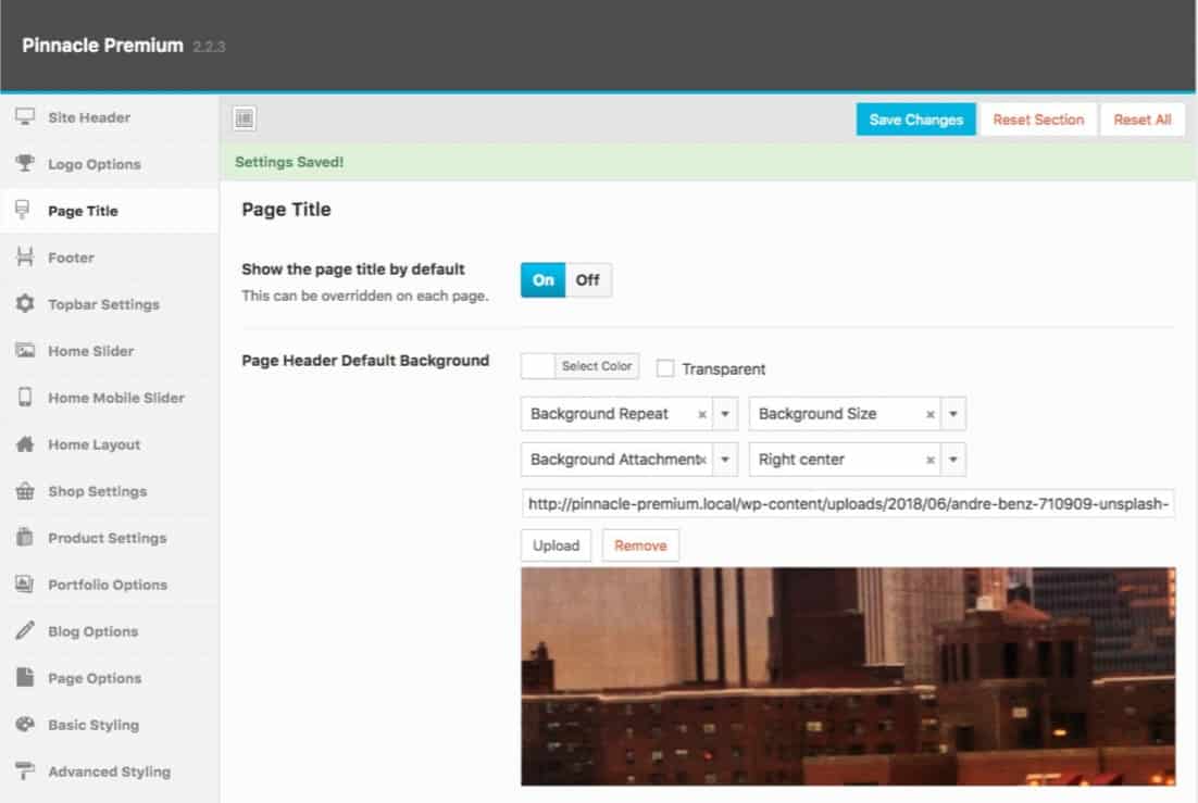 Pinnacle Theme Page Header Background Default